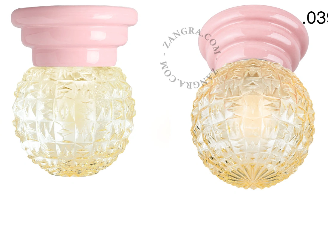 Art Deco-lampe i rosa porcelæn Daniel