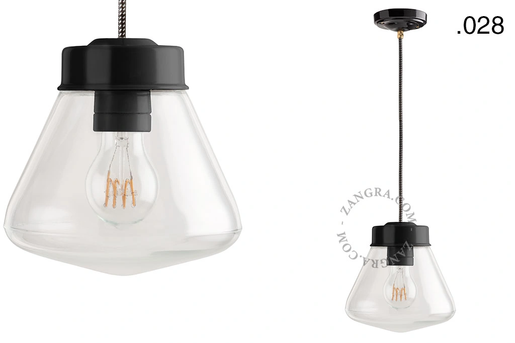 czarna lampa wisząca porcelana ze szklanym kloszem