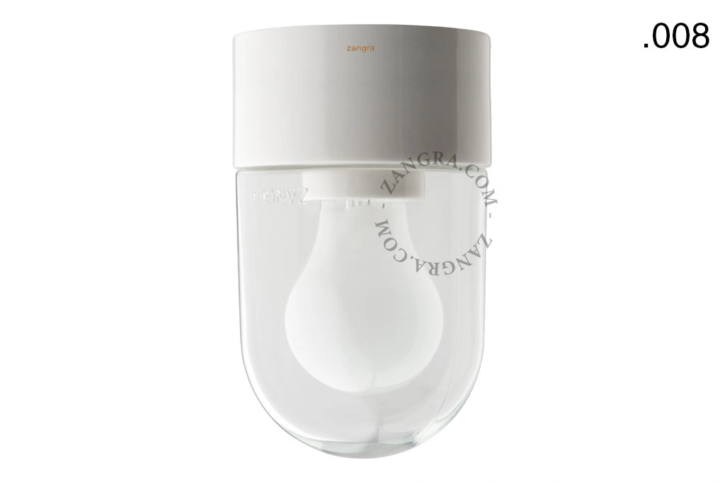 candeeiro de parede ou de teto em porcelana branca - abajur de vidro - Ø 10cm - IP54