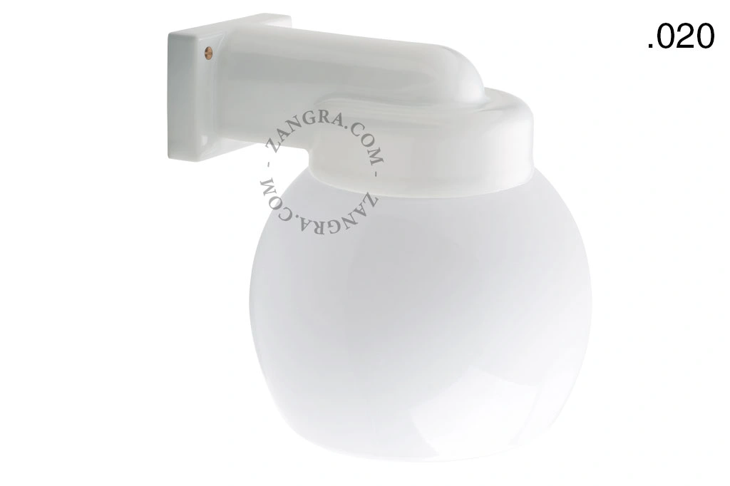 zewnętrzna lub łazienkowa lampa ścienna biała porcelana ze szklanym kloszem - IP54