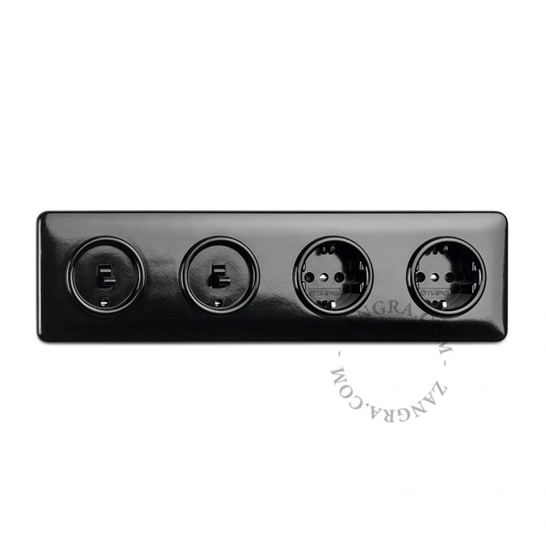black bakelite cover for 4 switches/sockets