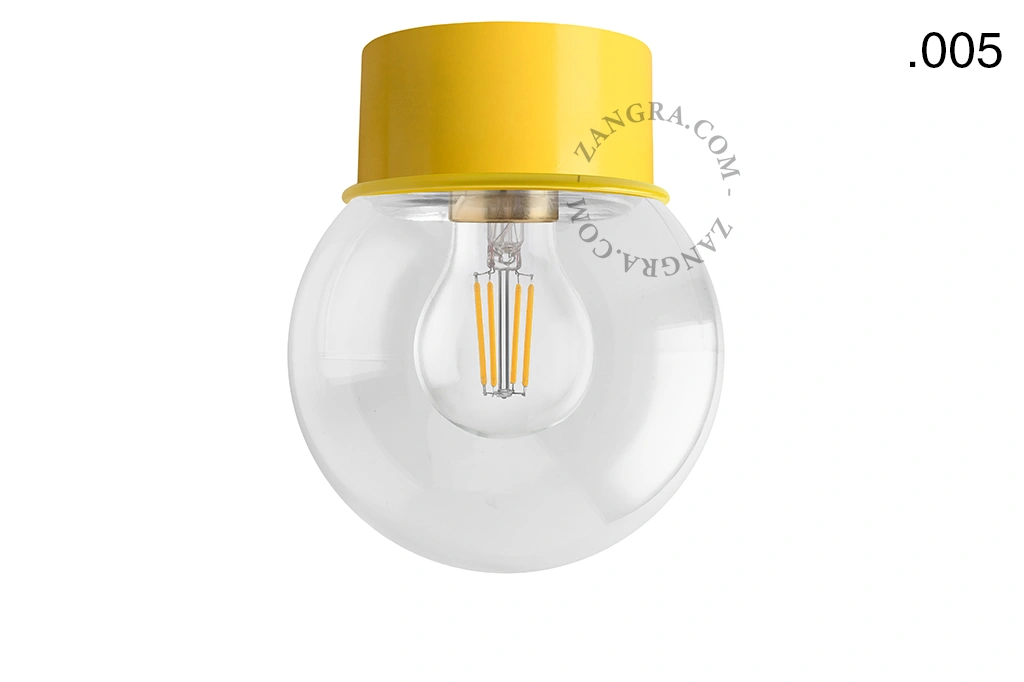 lampa ścienna lub sufitowa żółta - szklany klosz - Ø 10cm