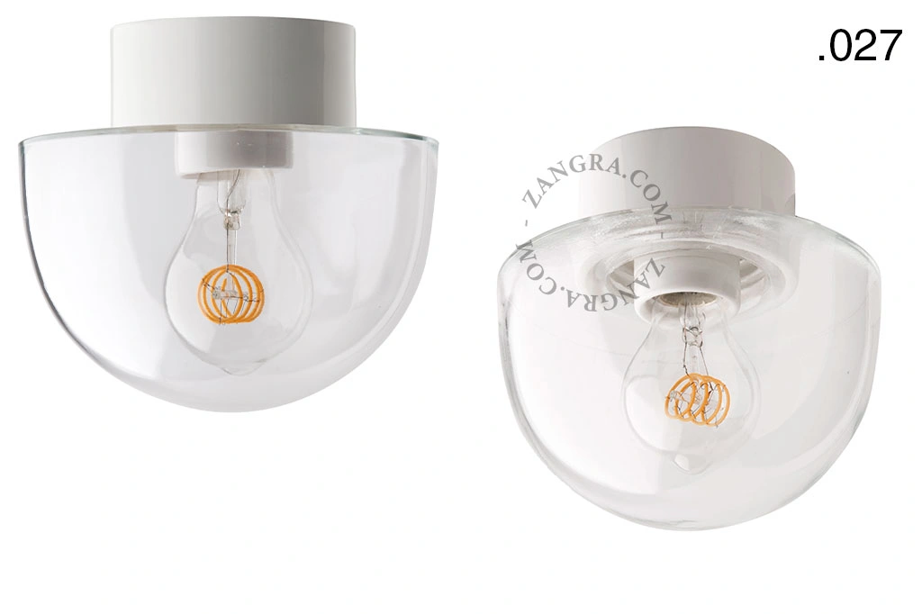 candeeiro de parede ou de teto em porcelana branca - abajur de vidro - Ø 10cm - IP54