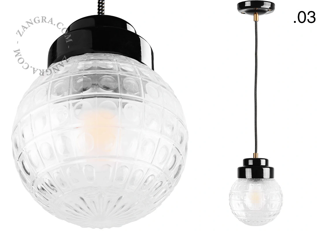 Art Deco pendellampa i svart porslin Denim