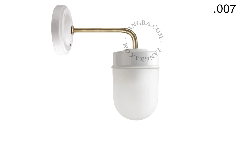aplique en porcelana blanca y latón - pantalla de vidrio