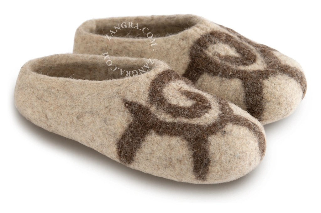 handgjorda filttofflor beige/brun för barn
