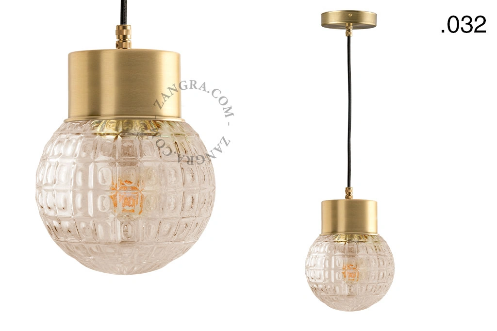 brass pendant light - glass shade - Ø 10 cm