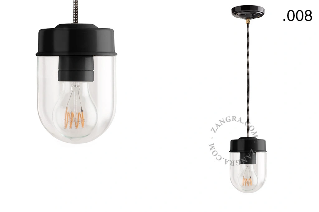 czarna lampa wisząca porcelana ze szklanym kloszem