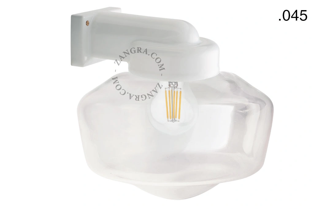 zewnętrzna lub łazienkowa lampa ścienna biała porcelana ze szklanym kloszem - IP54