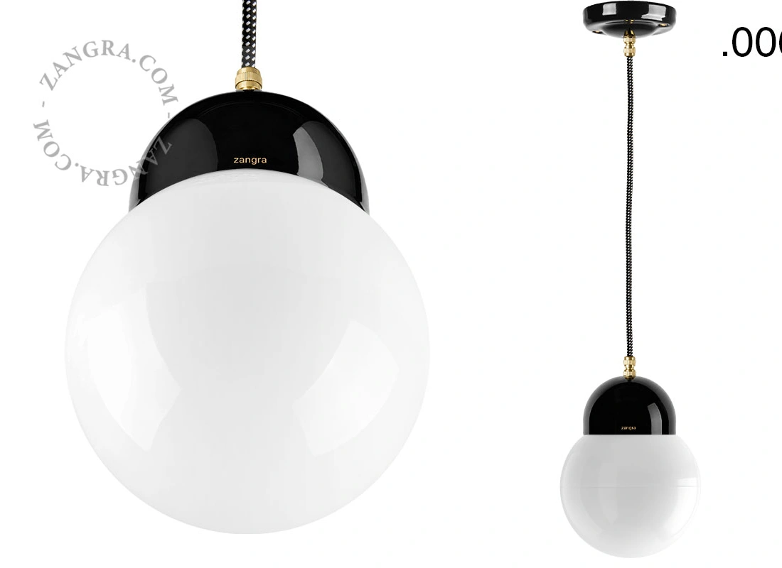 black porcelain pendant light - glass shade