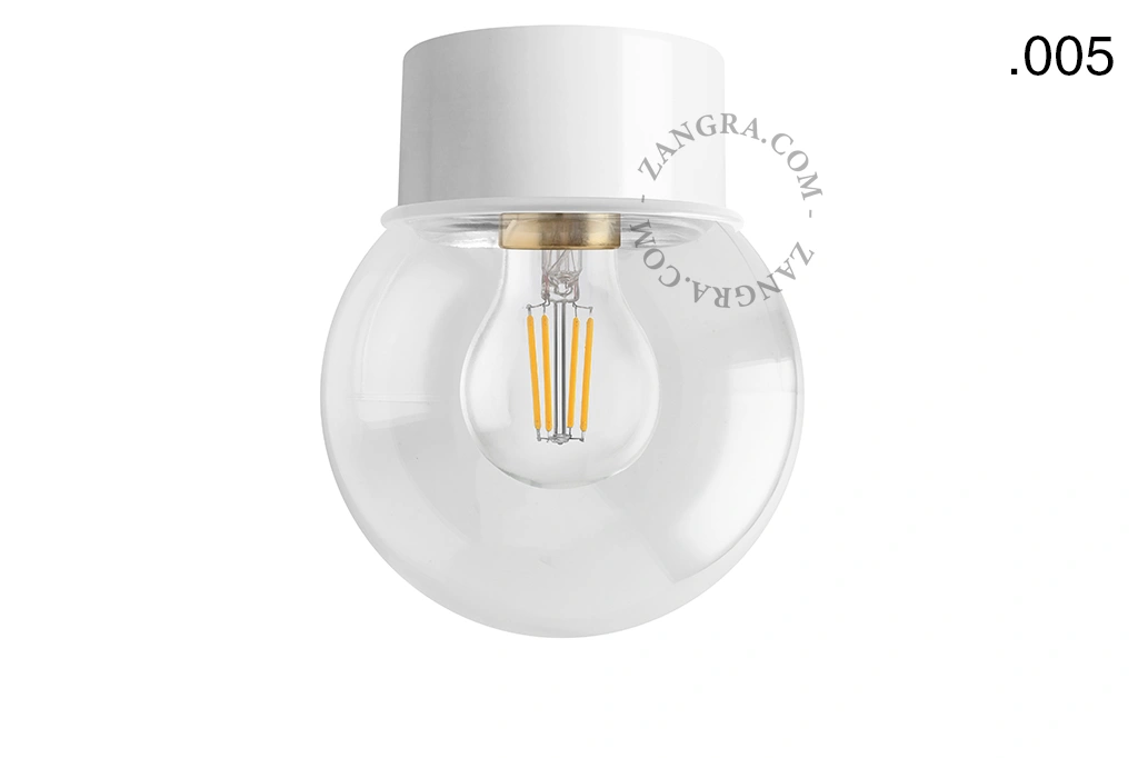 lampa ścienna lub sufitowa biała - szklany klosz  - Ø 10 cm