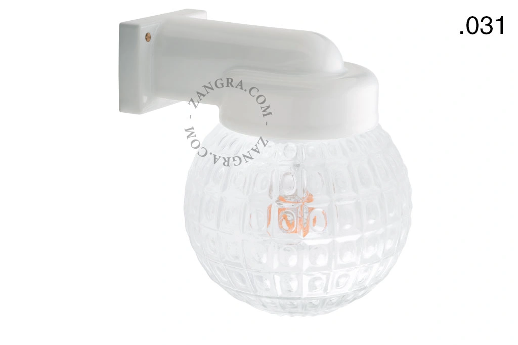 zewnętrzna lub łazienkowa lampa ścienna biała porcelana ze szklanym kloszem - IP54