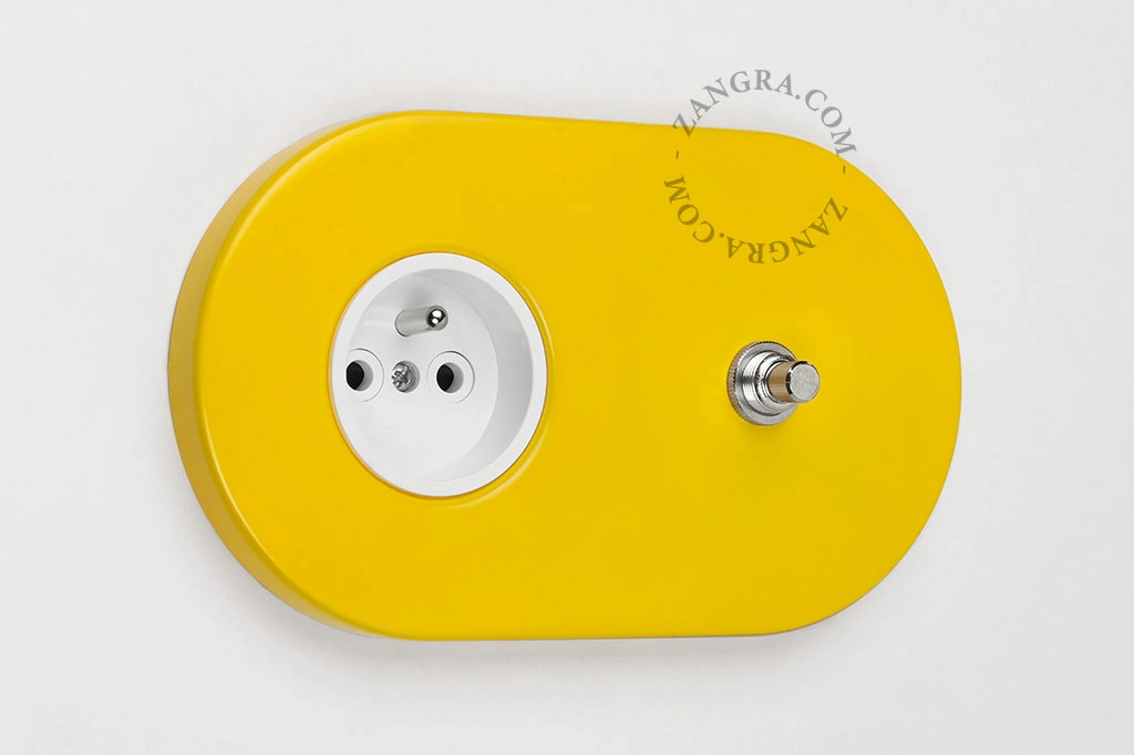 yellow flush mount socket & switch – nickel-plated push-button