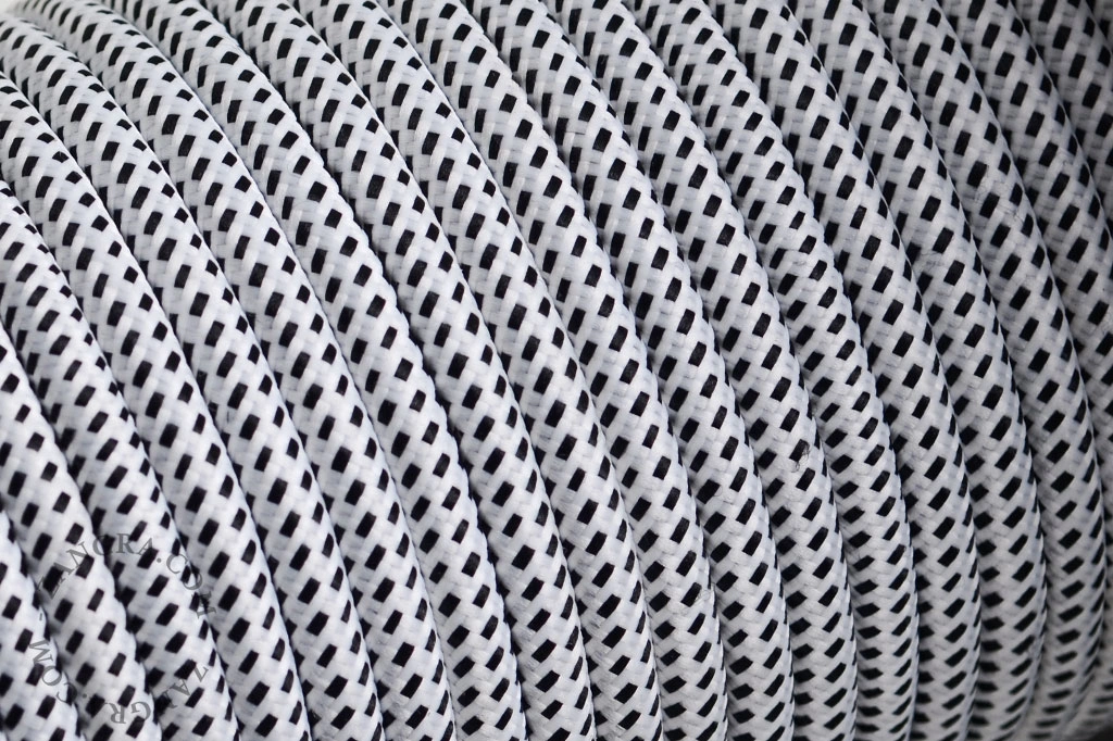 câble textile - blanc tacheté noir