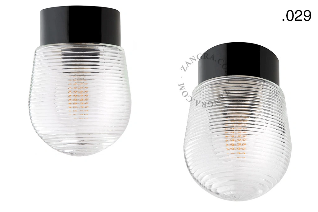 candeeiro de parede ou de teto em porcelana preta - abajur de vidro - Ø 10cm - IP54