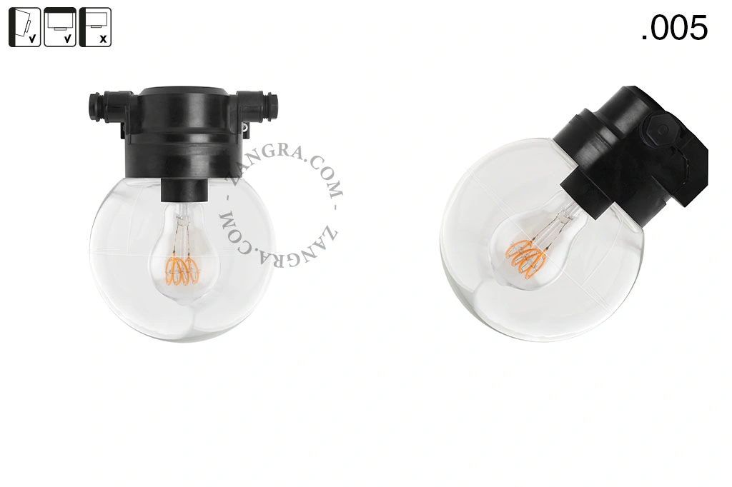 badrum svart vägglampa med glasskärm - IP54