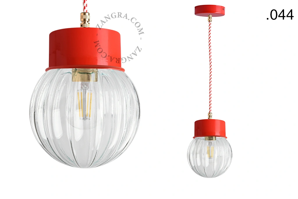 lampada a sospensione rossa - paralume in vetro - Ø 10 cm