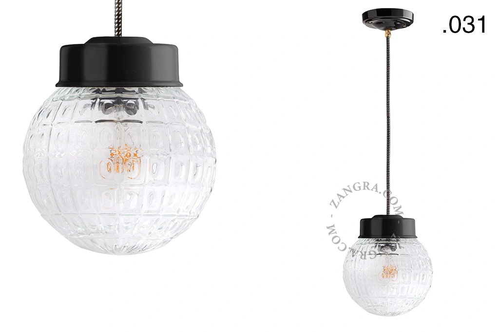 czarna lampa wisząca porcelana ze szklanym kloszem