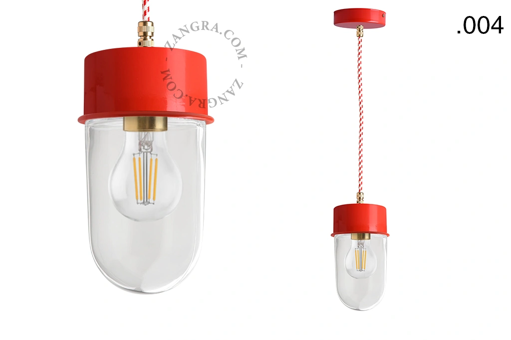 lampada a sospensione rossa - paralume in vetro - Ø 10 cm