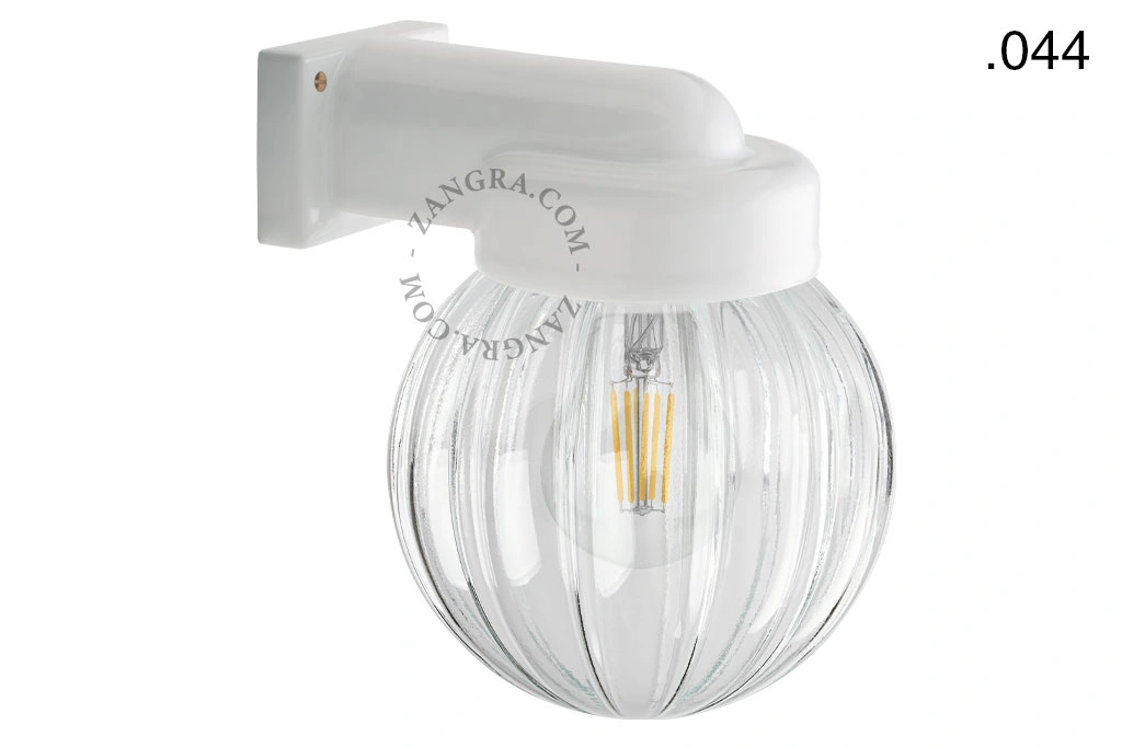 zewnętrzna lub łazienkowa lampa ścienna biała porcelana ze szklanym kloszem - IP54
