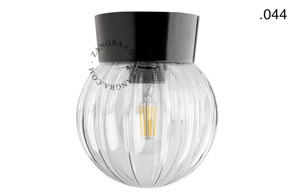 svart vägg- eller taklampa - glasskärm - Ø 11 cm