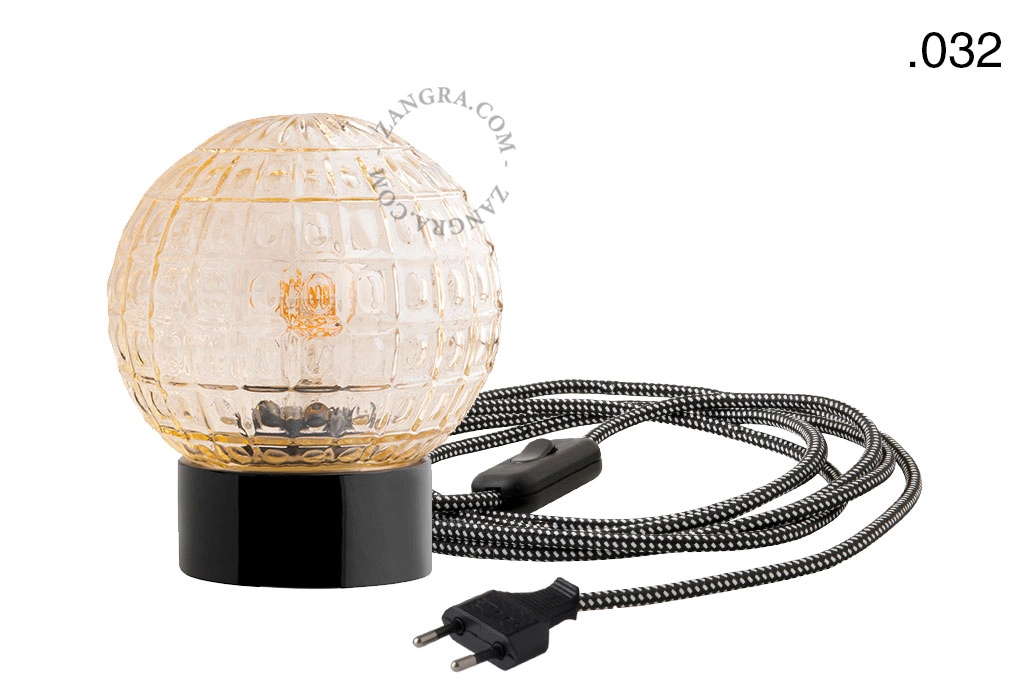black porcelain table lamp - glass shade - Ø 10 cm