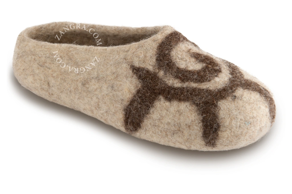 handgjorda filttofflor beige/brun för barn