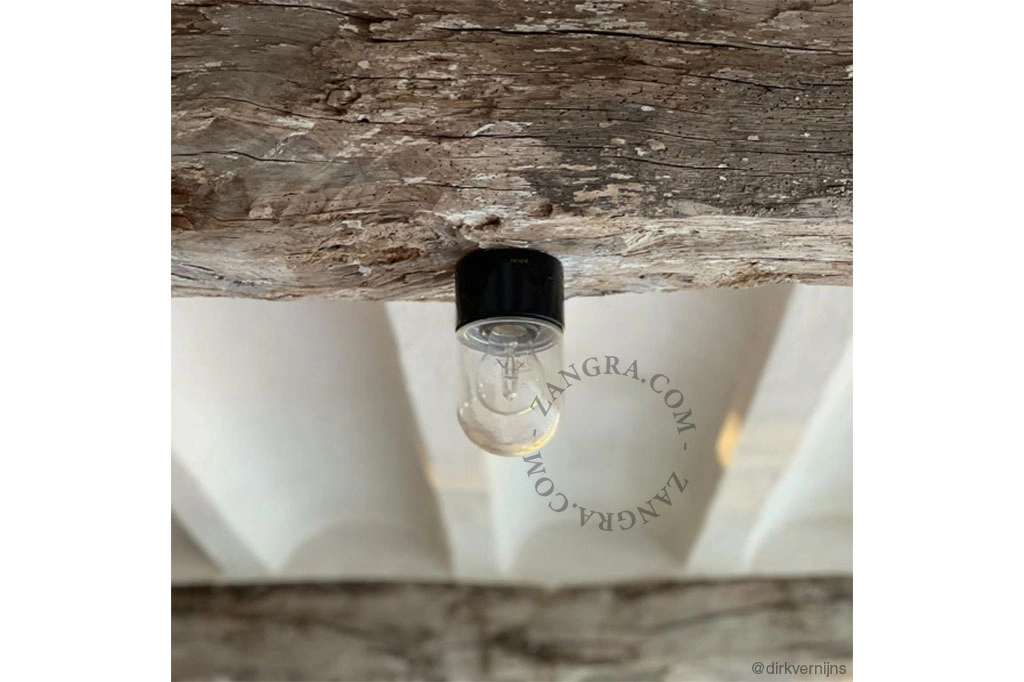 vägg- eller taklampa i svart porslin – glasskärm - Ø 8,5cm