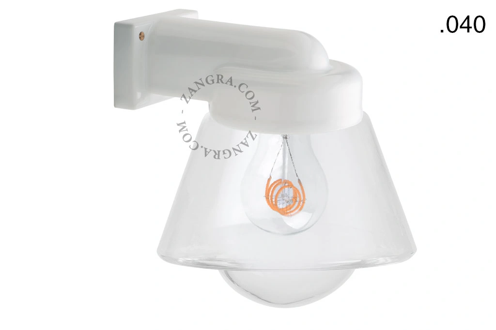 zewnętrzna lub łazienkowa lampa ścienna biała porcelana ze szklanym kloszem - IP54
