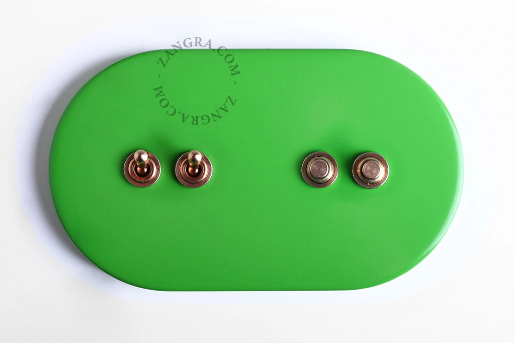 interruttore deviatore o semplice verde con 2 levette e 2 pulsanti in ottone
