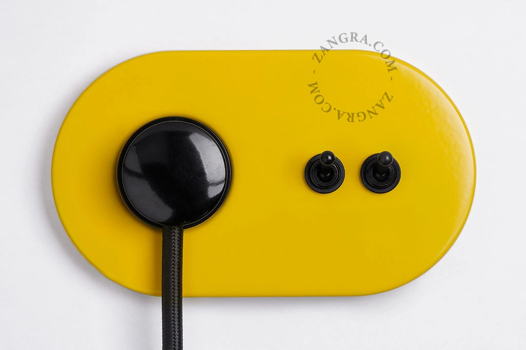 yellow flush mount socket & two-way or simple switch – double black toggle