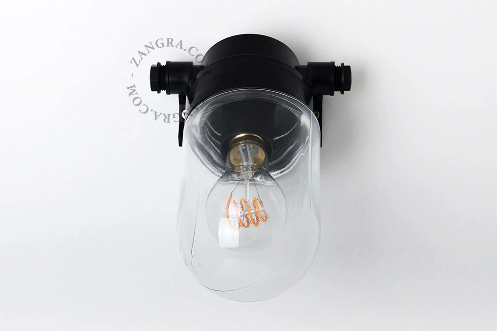 badrum svart vägglampa med glasskärm - IP54