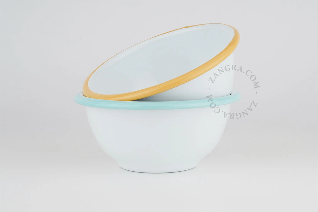 bol en émail blanc avec bord caramel - Ø 13,5 cm