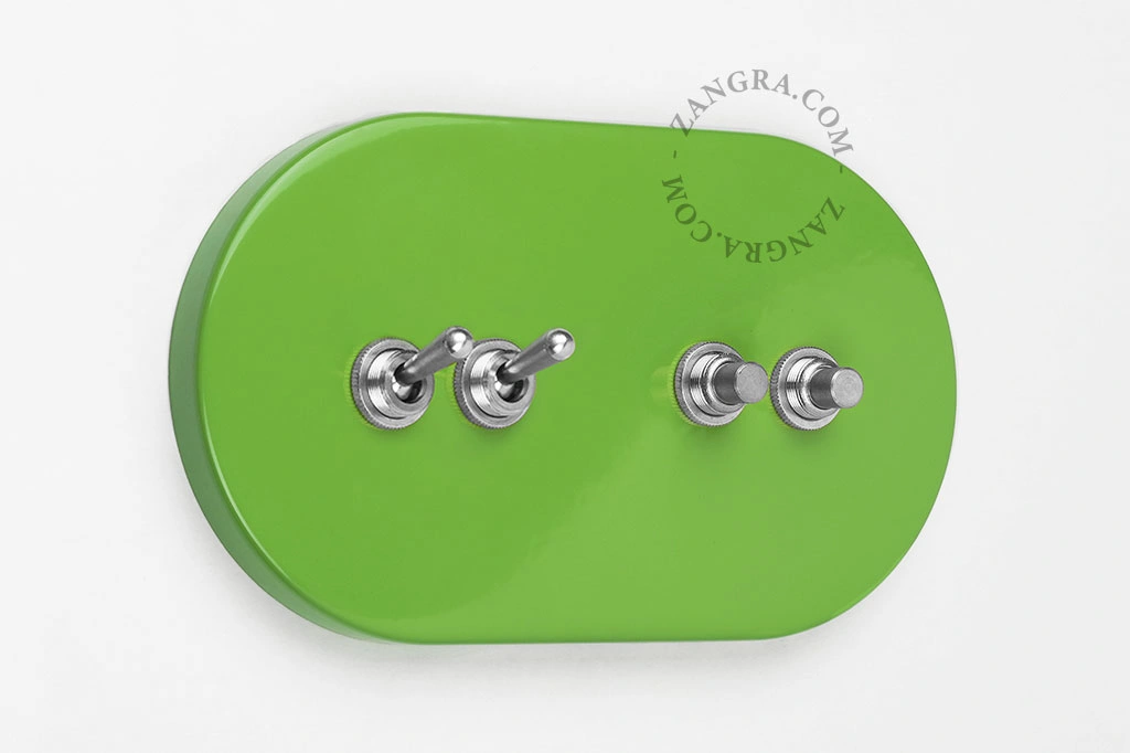 green switch - double simple or two-way nickel-plated toggle & double push-button switch