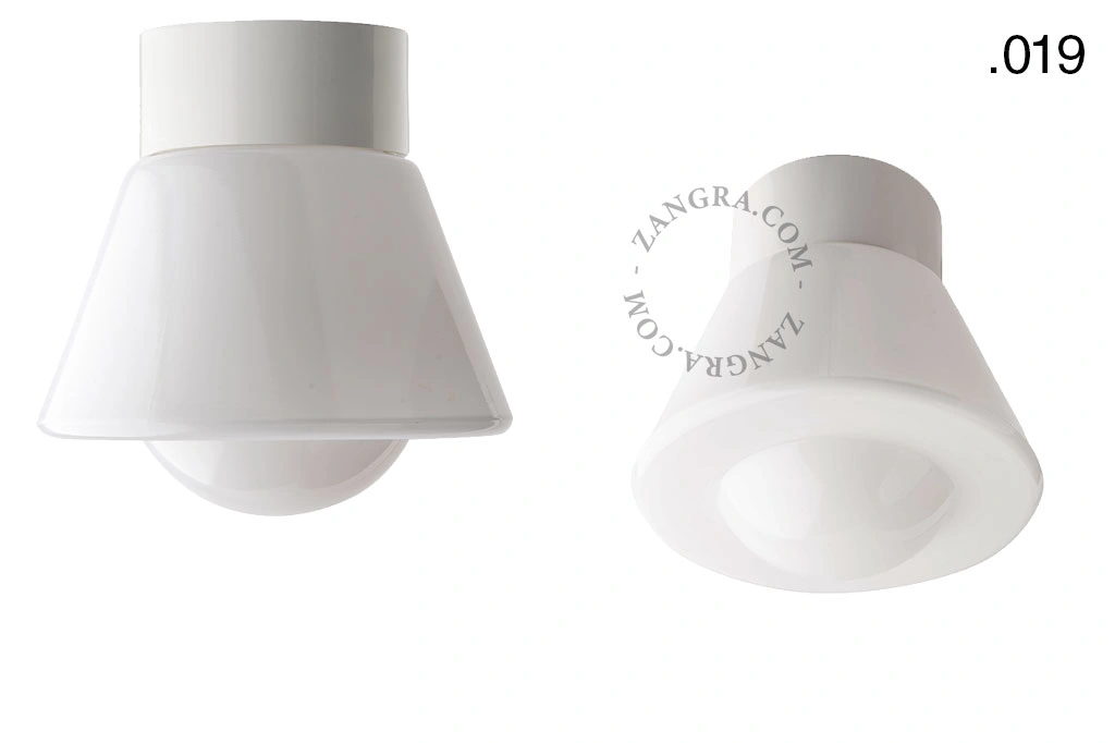 candeeiro de parede ou de teto em porcelana branca - abajur de vidro - Ø 10cm - IP54