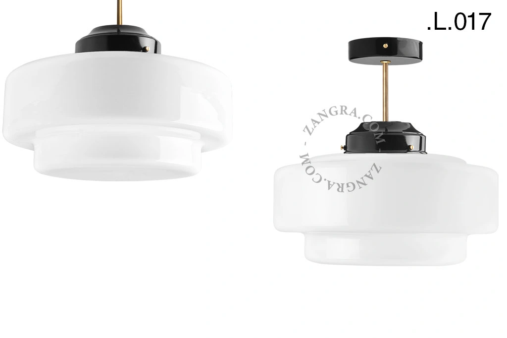 loftslampe i sort og messing - glas skærm