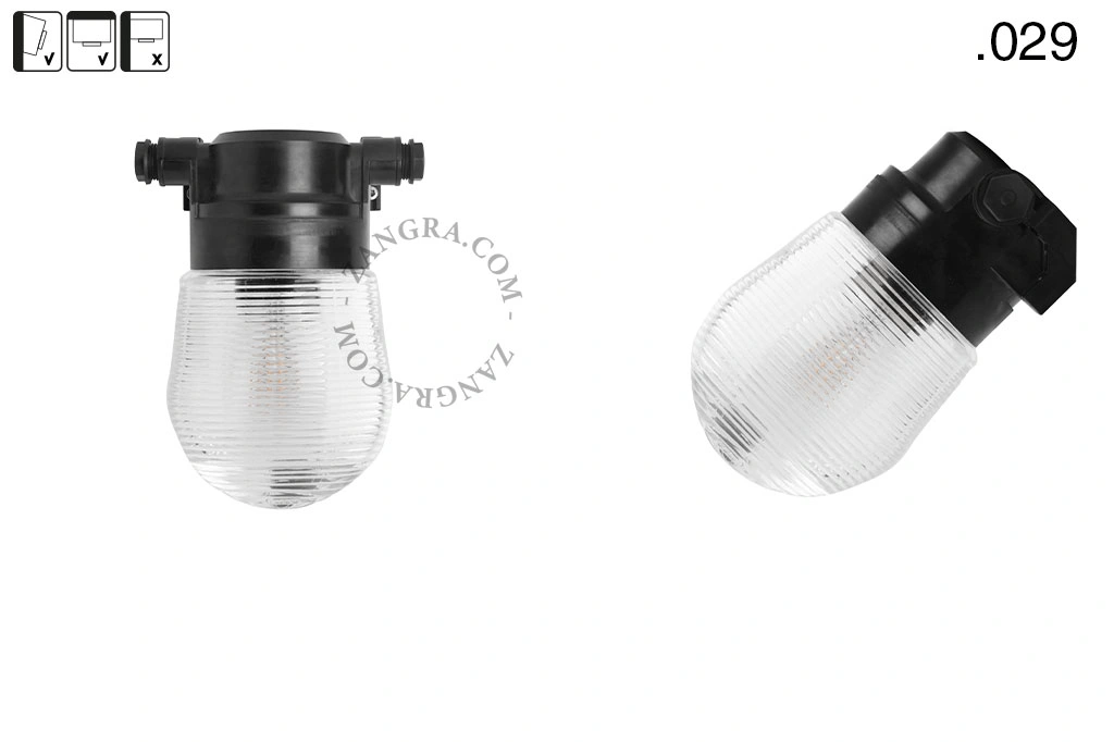 badrum svart vägglampa med glasskärm - IP54