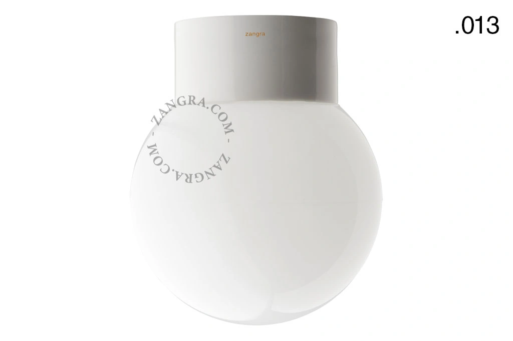 candeeiro de parede ou de teto em porcelana branca - abajur de vidro - Ø 10cm - IP54