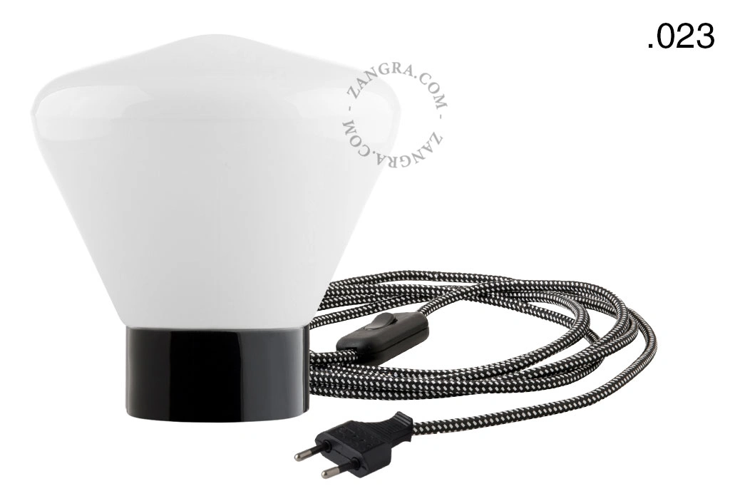 black porcelain table lamp - glass shade - Ø 10 cm