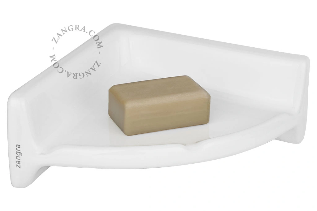 porte-savon mural d'angle en porcelaine blanche