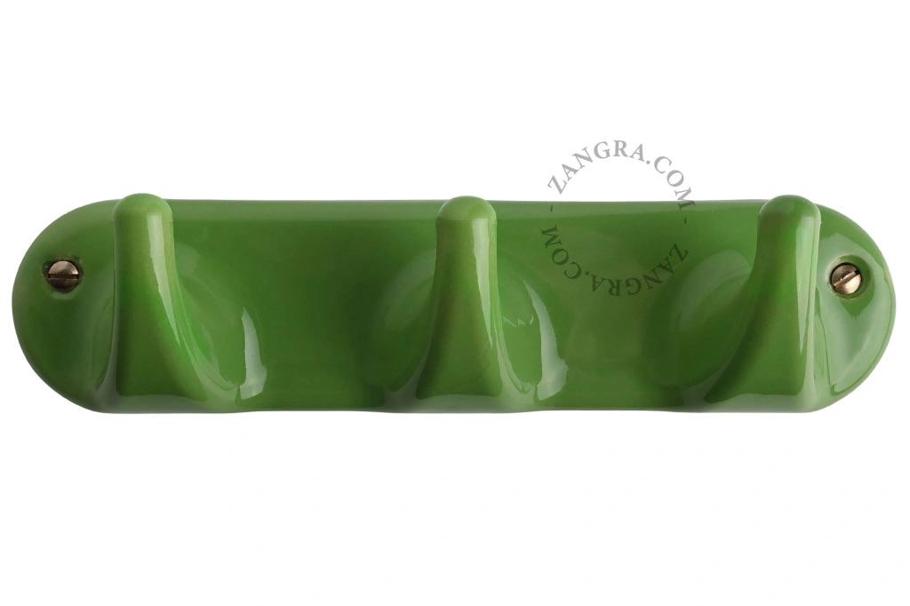 grüner Porzellan-Kleiderhaken mit 3 Haken