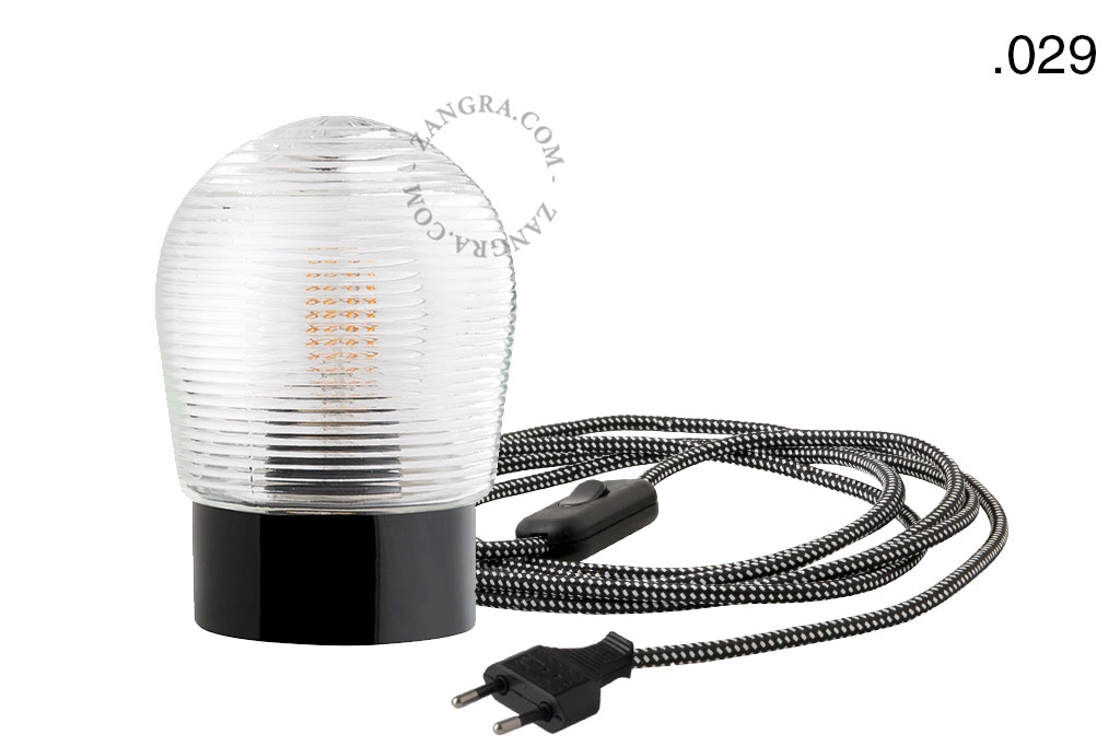 black porcelain table lamp - glass shade - Ø 10 cm