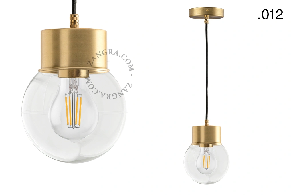 lampada a sospensione in ottone - paralume in vetro - Ø 8,5 cm