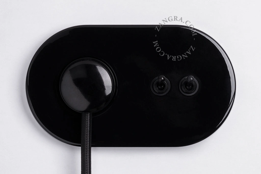 black flush mount socket & two-way or simple switch – double black toggle