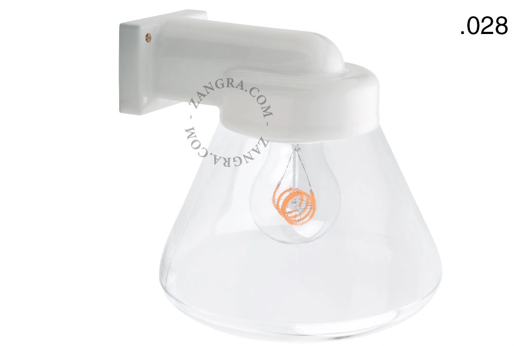 zewnętrzna lub łazienkowa lampa ścienna biała porcelana ze szklanym kloszem - IP54