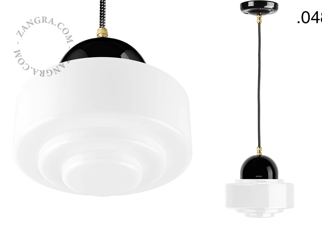 black porcelain pendant light - glass shade