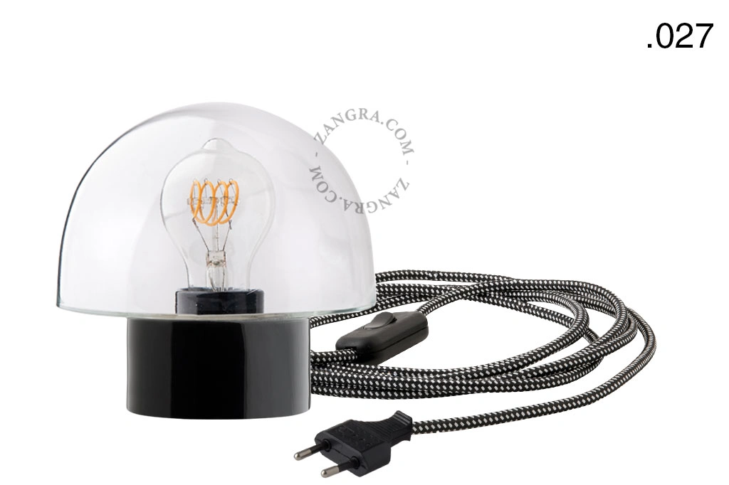 black porcelain table lamp - glass shade - Ø 10 cm