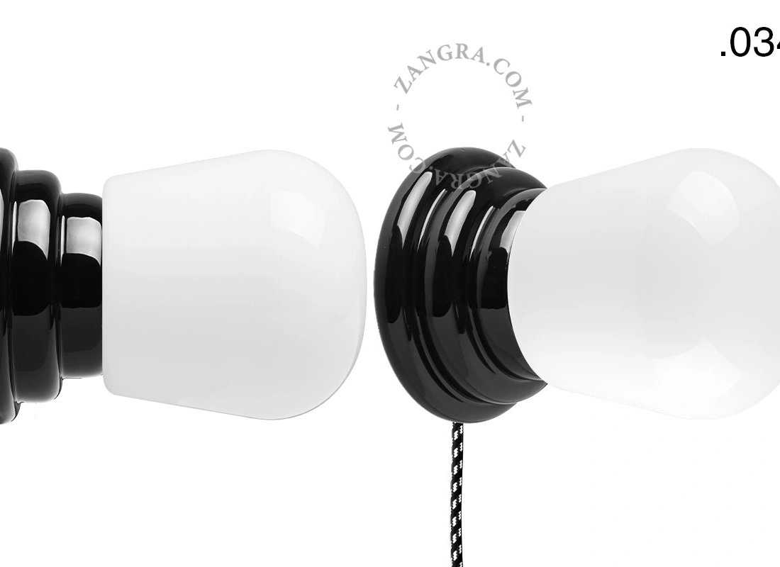 czarna porcelanowa lampa ścienna Art Deco Danilo z włącznikiem