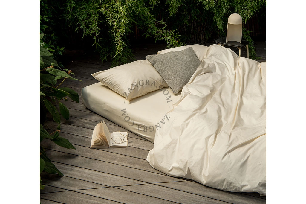 drap-housse beige en percale de coton