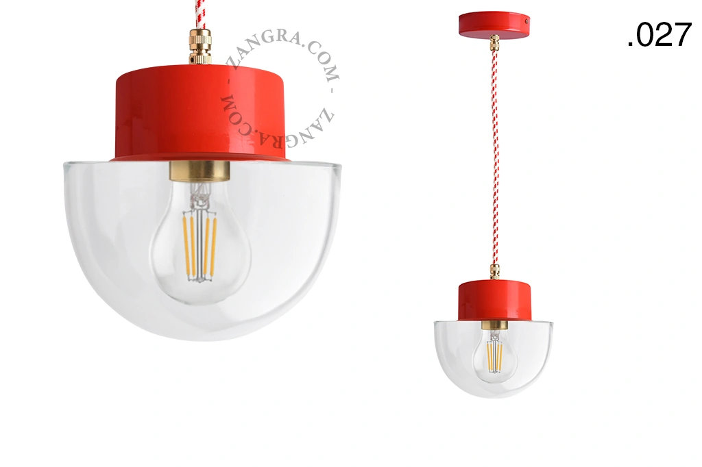 lampada a sospensione rossa - paralume in vetro - Ø 10 cm